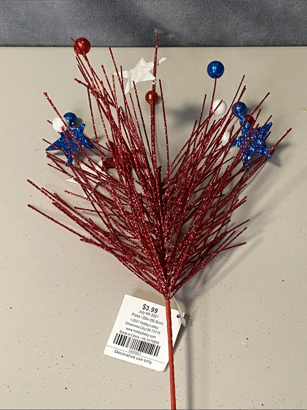 Set of 7 Patriotic Red, White & Blue Glitter Spray Picks